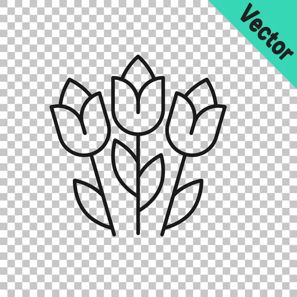 Black line Flower tulip icon isolated on transparent background. 8 March. International Happy Women Day.  Vector