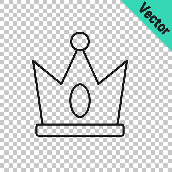 Black Line King Crown Icon Isolated Transparent Background Vector — Stock Vector