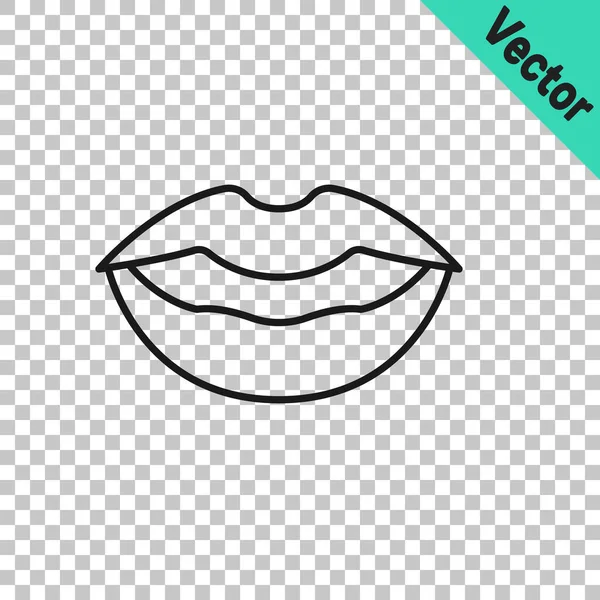 Black Line Smiling Lips Icon Isolated Transparent Background Smile Symbol — Stock Vector