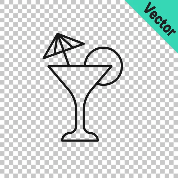 Zwarte Lijn Martini Glas Icoon Geïsoleerd Transparante Achtergrond Cocktailpictogram Wijnglazen — Stockvector