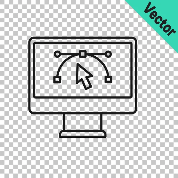 Black Line Computer Display Vector Design Program Icon Isolated Isolated — Stock Vector