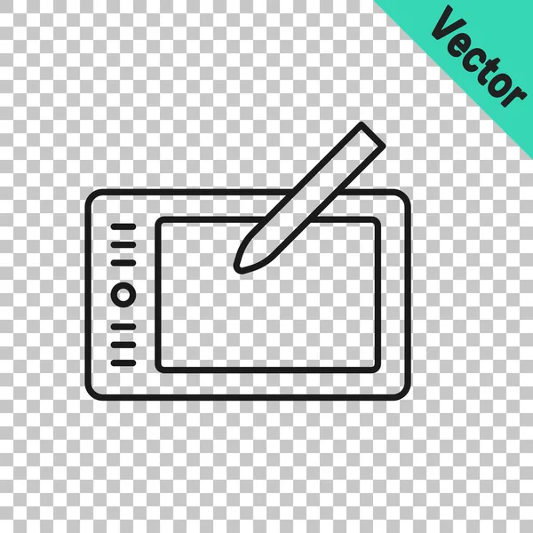 Ligne Noire Icône Tablette Graphique Isolée Sur Fond Transparent Vecteur — Image vectorielle