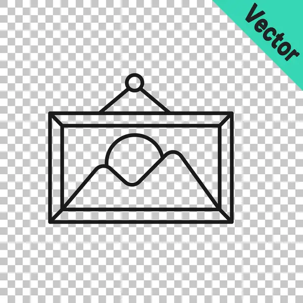 Black Line Picture Landscape Icon Isolated Transparent Background Vector — Stock Vector