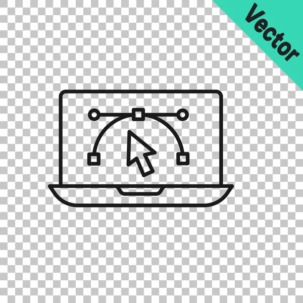 透明な背景で隔離されたベクトル設計プログラムのアイコンが付いている黒いライン コンピュータ表示 ユーザー インターフェイスが付いている写真エディタ ソフトウェア ベクター — ストックベクタ