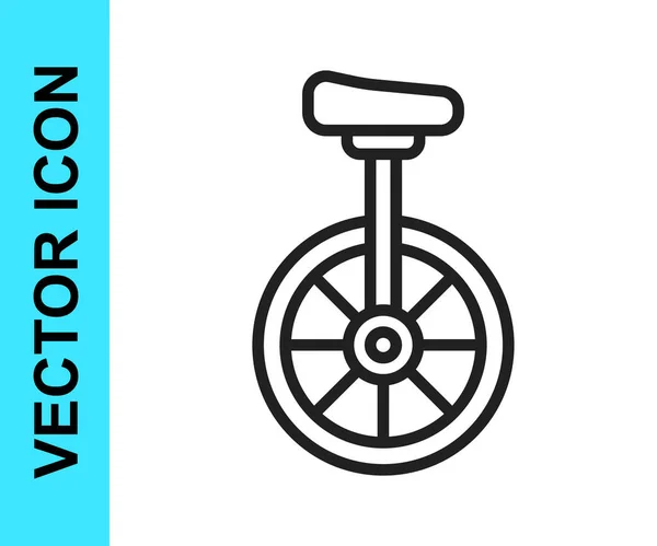 Black Line Unicycle One Wheel Bicycle Icon Isolated White Background — Stock Vector