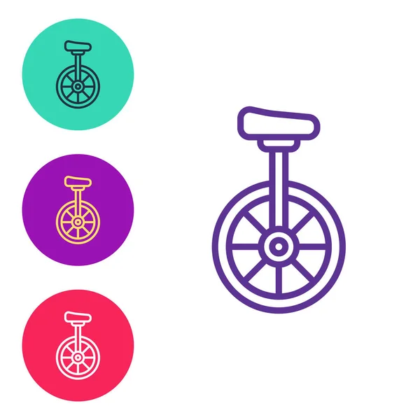 Establecer Línea Monociclo Una Rueda Icono Bicicleta Aislado Sobre Fondo — Archivo Imágenes Vectoriales