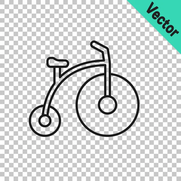 黑线复古自行车与一个大车轮和一个小图标隔离在透明的背景 自行车公共运输标志 — 图库矢量图片