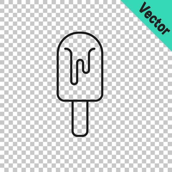 Черная Линия Значок Мороженого Изолированы Прозрачном Фоне Милый Символ Вектор — стоковый вектор
