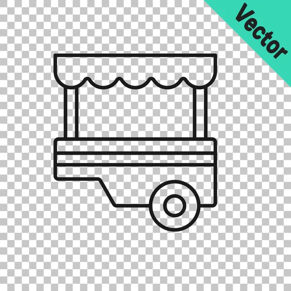 Черная Линия Fast Street Food Cart Тентом Значок Изолирован Прозрачном — стоковый вектор