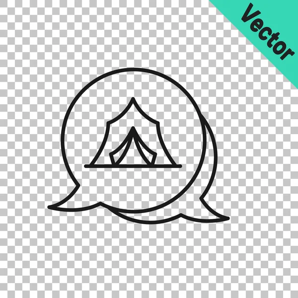 Black Line Circus Tent Icon Isolated Transparent Background Carnival Camping — Stock Vector