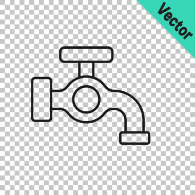 Siyah çizgi su musluğu simgesi şeffaf arkaplanda izole edildi. Vektör