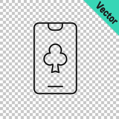 Siyah çizgi Online poker masası simgesi şeffaf arkaplanda izole edildi. İnternetteki kumarhane. Vektör