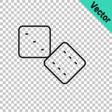 Şeffaf arkaplanda siyah çizgi oyun zar simgesi izole. Kumarhane kumarı. Vektör