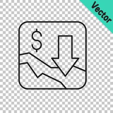 Siyah çizgi Finansal büyüme, şeffaf arkaplanda izole edilmiş ikonu azaltır. Gelirleri arttırıyorum. Vektör