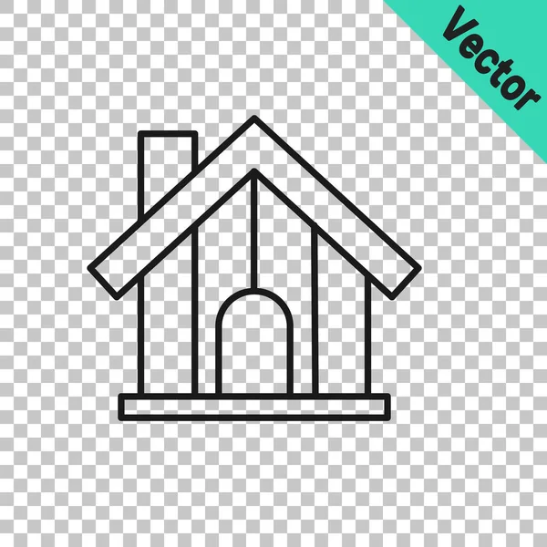Black Line Farm House Icon Isolated Transparent Background Vector — Stock Vector