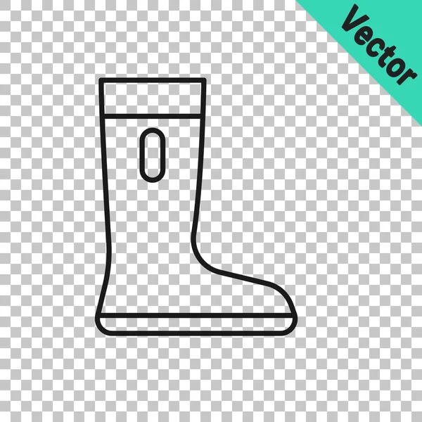 Black Line Waterproof Rubber Boot Icon Isolated Transparent Background Gumboots — Stock Vector