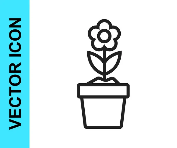 Schwarze Linie Blume Topf Symbol Isoliert Auf Weißem Hintergrund Pflanze — Stockvektor