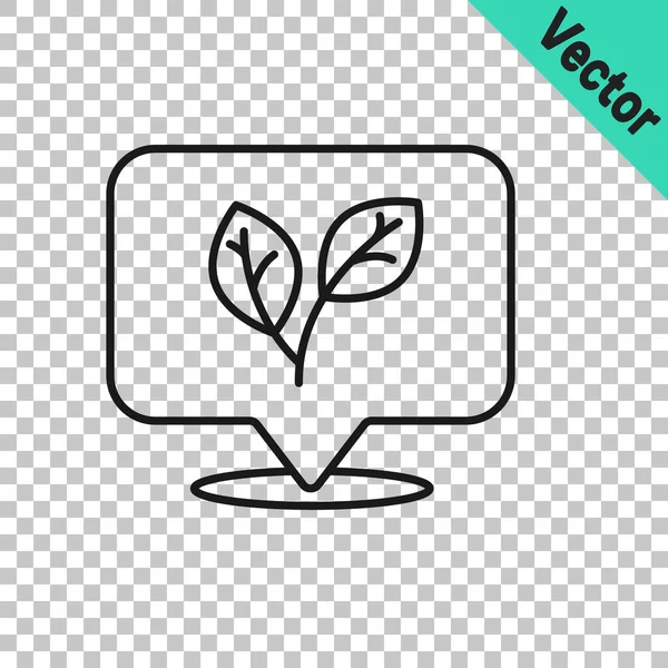 Black Line Leaf Icon Isolated Transparent Background Leaves Sign Fresh — Stock Vector