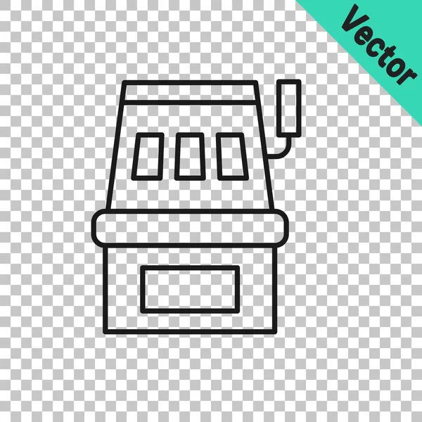 Black Line Slot Machine Icon Isolated Transparent Background Vector — Stock Vector