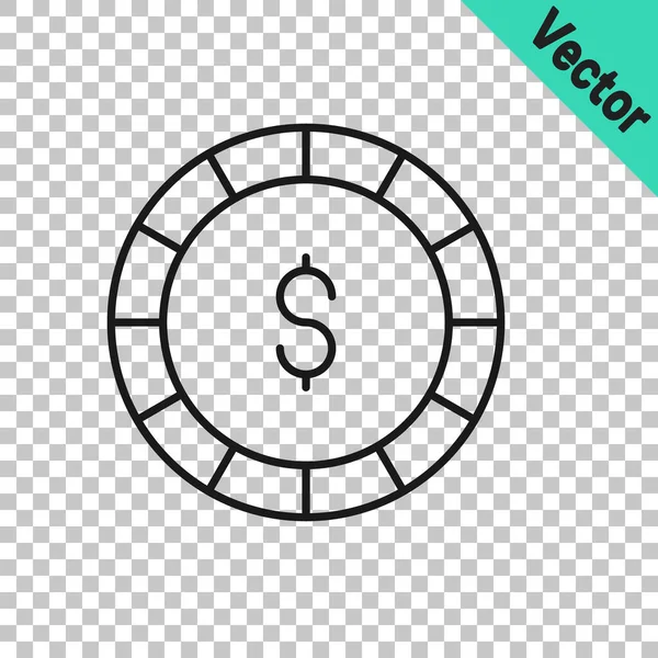 Línea Negra Casino Chip Con Símbolo Dólar Icono Aislado Sobre — Vector de stock