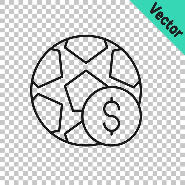 Black Line Soccer Football Betting Money Icon Isolated Transparent Background — Stock Vector