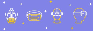Sanal gerçeklik gözlükleri ve Artırılmış AR simgesi ayarla. Vektör.