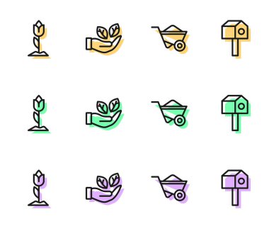 El Arabası Çiçeği Lale Yaprağı 'nı ve Kuş Evi ikonunu hizaya sok. Vektör.