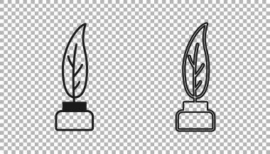 Siyah Tüy ve mürekkep hokkası simgesi şeffaf arkaplanda izole edildi. Vektör