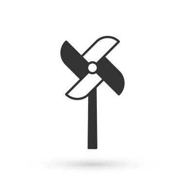 Beyaz arka planda gri fırıldak oyuncağı simgesi izole edildi. Yel değirmeni oyuncak ikonu. Vektör