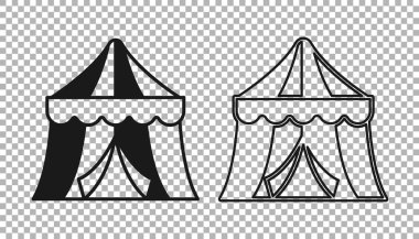Siyah Sirk çadır simgesi şeffaf arkaplanda izole edildi. Karnaval kamp çadırı. Eğlence parkı. Vektör