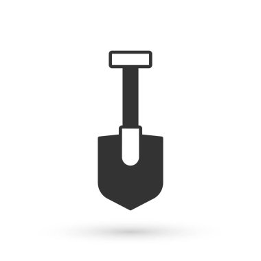 Gri kürek simgesi beyaz arkaplanda izole edildi. Bahçe aletleri. Bahçecilik, tarım, çiftçilik aleti. Vektör