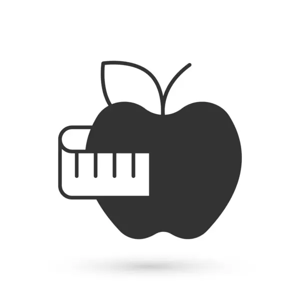 Graue Apple Und Maßband Symbol Isoliert Auf Weißem Hintergrund Übergewicht — Stockvektor