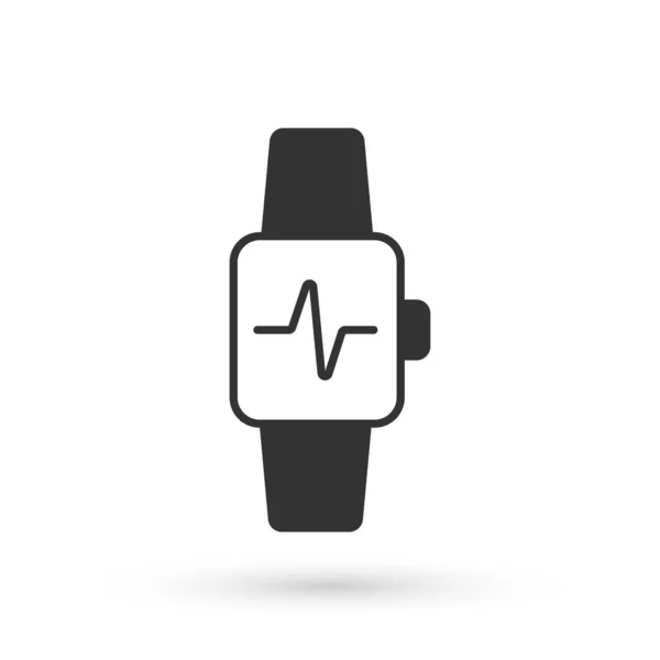 Grey Smart Horloge Met Hartslag Pictogram Geïsoleerd Witte Achtergrond Fitness — Stockvector