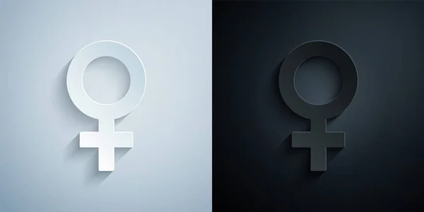 Paper Cut Female Gender Symbol Icon Isolated Grey Black Background — Stock Vector