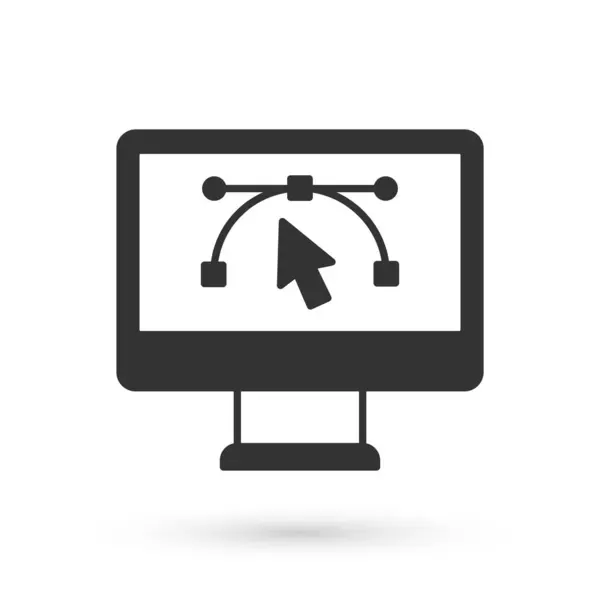 灰色计算机显示与矢量设计程序图标隔离在白色背景上 带有用户界面的图片编辑器软件 — 图库矢量图片