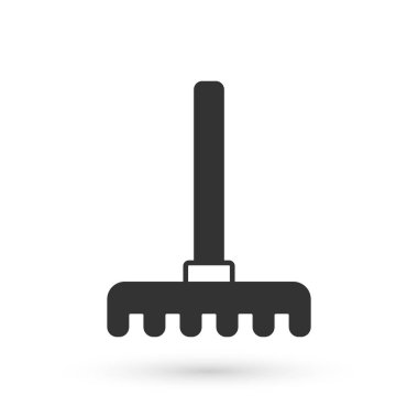 Gri Bahçe tırmık simgesi beyaz arkaplanda izole edildi. Bahçecilik, tarım, çiftçilik aleti. Toprak işçisi. Temizlik ekipmanları. Vektör