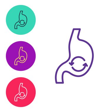 Beyaz arka planda insan mide sağlığı ikonu belirlendi. Simgeleri renklendirin. Vektör