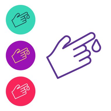 El parmağı ve kan damlası ikonu beyaz arka planda izole edilmiş. Diyabet, kan şekeri. Simgeleri renklendirin. Vektör