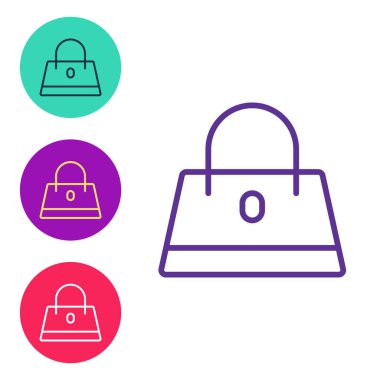 Satır el çantası simgesi beyaz arkaplanda izole edildi. Kadın el çantası işareti. Glamour günlük bagaj sembolü. Simgeleri renklendirin. Vektör