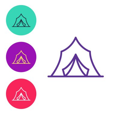 Sirk çizgisi simgesi beyaz arkaplanda izole edildi. Karnaval kamp çadırı. Eğlence parkı. Simgeleri renklendirin. Vektör