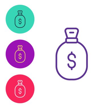 Hat Para Çantası simgesini beyaz arkaplanda ayır. Dolar ya da USD sembolü. Nakit bankacılık tabelası. Simgeleri renklendirin. Vektör