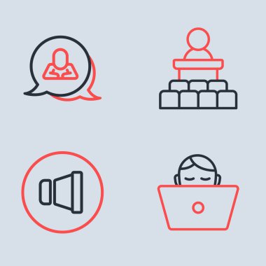 Hoparlör, ses, serbest yazar ve konuşma balonu sohbet simgesini ayarla. Vektör