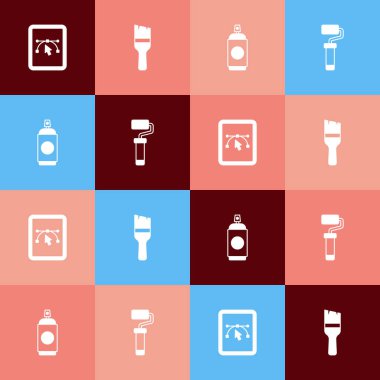 Pop sanat bilgisayarını tasarım programı, boya fırçası, sprey kutu ve paten ikonu ile ayarla. Vektör