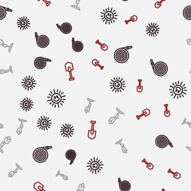 Güneş, bahçe hortumu, çiçek lalesi ve kürek desenleri pürüzsüz. Vektör