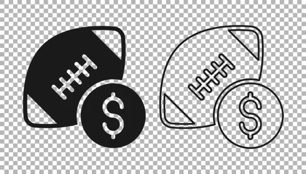 ブラックアメリカンフットボールは 透明な背景に隔離されたお金のアイコンを賭けます サッカーのベットブックメーカー サッカーはオンラインでお金を稼ぐ ベクター — ストックベクタ