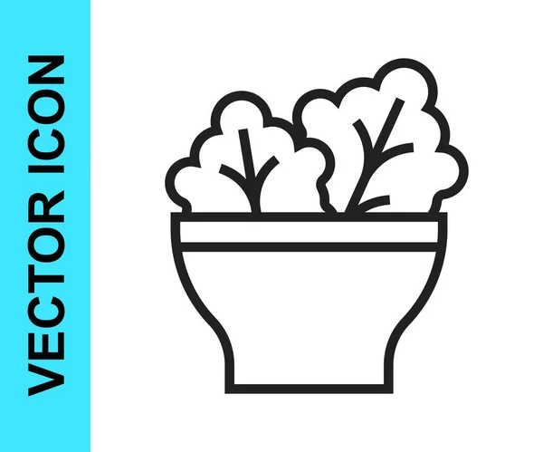 Black Line Salad Bowl Icon Isolated White Background Fresh Vegetable — Stock Vector