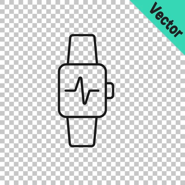 Black Line Smart Watch Showing Heart Beat Rate Icon Isolated — Stock Vector
