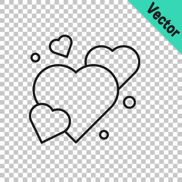 Black Line Heart Icon Isolated Transparent Background Romantic Symbol Linked — Image vectorielle