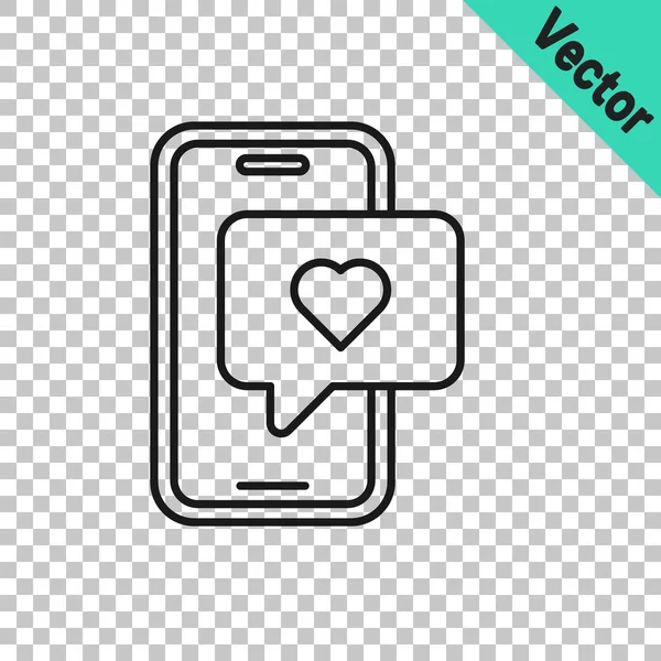 Teléfono Inteligente Línea Negra Con Burbuja Voz Emoji Corazón Obtener — Vector de stock
