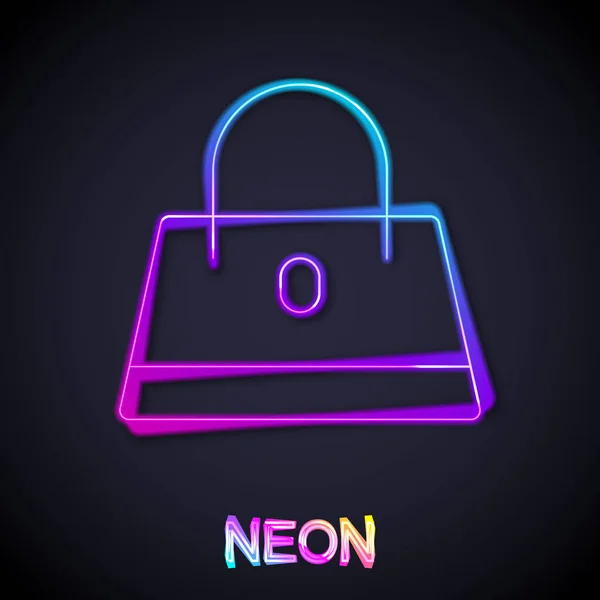 Glowing Neon Line Handbag Icon Isolated Black Background Female Handbag — Stock Vector